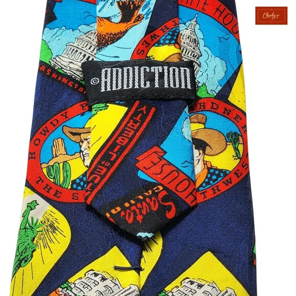 Addiction Blue 100% Silk Tie Signs 58" Long 3.5" Wide (ID 157) - Picture 6 of 6